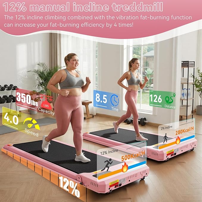 ANCHEER Walking Vibration Pad with 12% Incline & Handles,6 in 1 Foldable Under Desk Treadmill,350LBS Capacity/2S Folding/Low Noise Vibration Treadmills for Home/Office,8 Modes Control