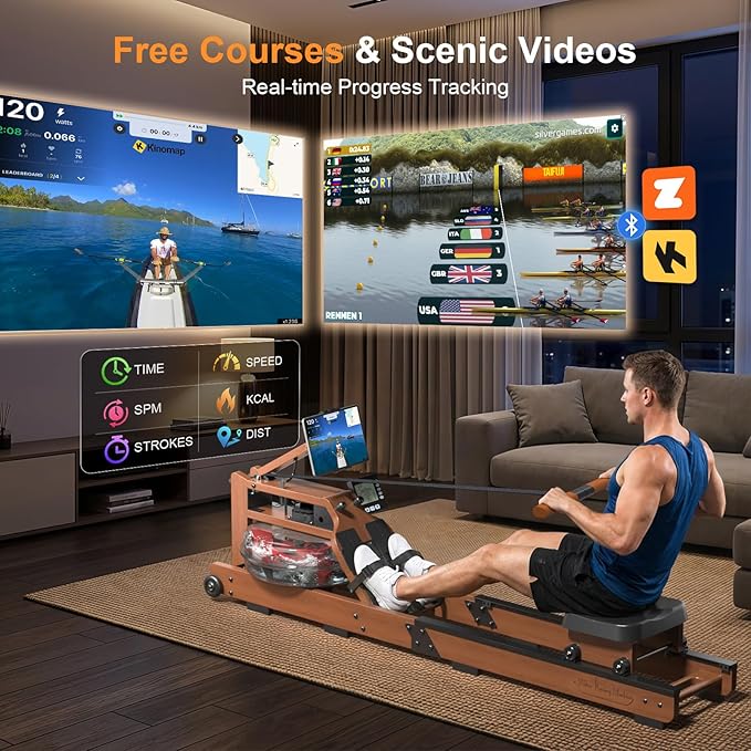 Rowing Machines for Home,Water Rowing Machine with Foldable Design,400LBS Capacity,LCD Monitor,Smooth Glide Rails,Comfortable Seat,Free App(Bluetooth) Supported for Immersive Water Rower&Home Gym