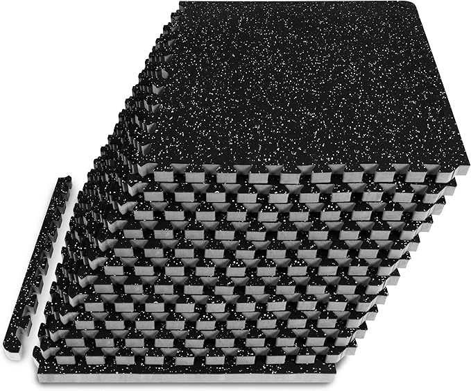 ProsourceFit Rubber Top Exercise Puzzle Mat ½-inch or ¾-inch, EVA Foam Interlocking Tiles for Home Gym Protective Flooring for Equipment and Workouts, Available in 24 SQ FT or 48 SQ FT