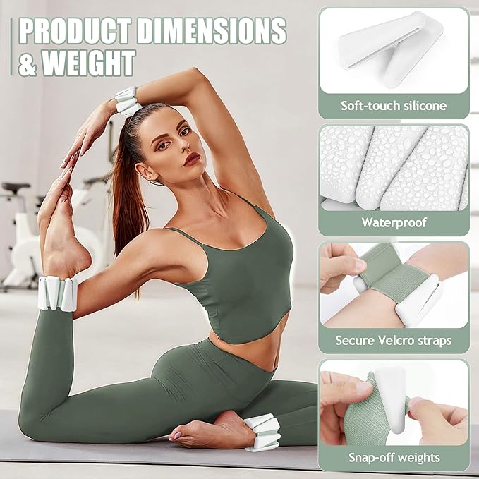 Ankle Weights for Women Wrist Weights Set of 2 (1 lb/2 lb Each) Adjustable Arm Leg Weight for Womens Men Suitable for Walking Swimming Running Pilates Yoga Gym