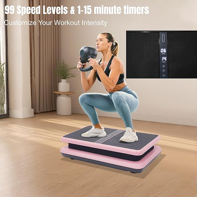 Vibration Plate Exercise Machine with Remote & Resistance Bands, 99 Speeds 330lbs Capacity Pink, Vertical Vibration for Weight Loss & Lymphatic Drainage
