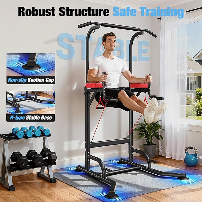 Dskeuzeew Power Tower Pull Up Bar Station, 450LBS Stable Power Tower Training Heavy-Duty Fitness Equipment for Home Gym