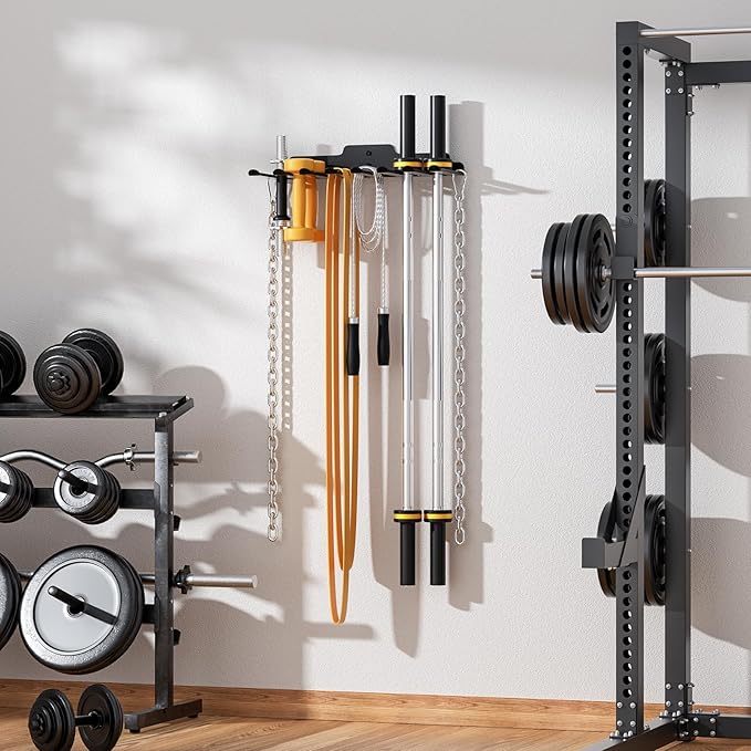 Barbell Wall Holder,Single Barbell wall Mount Hanger,Garage Gym Bar Wall Rack,Vertical Olympic Hanger wall Mount Rack,Space Saving Gym Accessory,Holds Under 33mm Bar Size(Black)