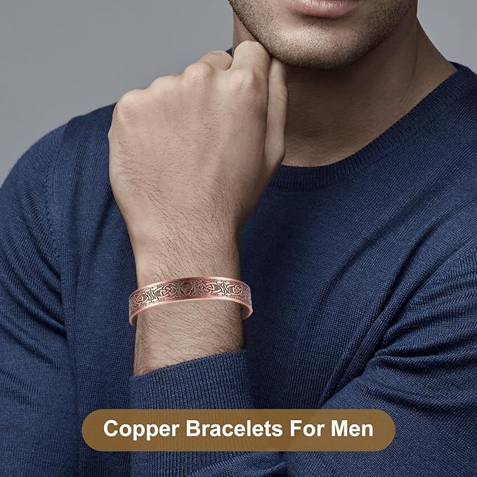 Copper Bracelet for Men 99.9% Pure Copper Magnetic Bangle with 6pcs 3500 Gauss Magnets, Copper Magnetic Bracelet for Men Copper Bracelets Jewelry Gift Gifts for Men Dad
