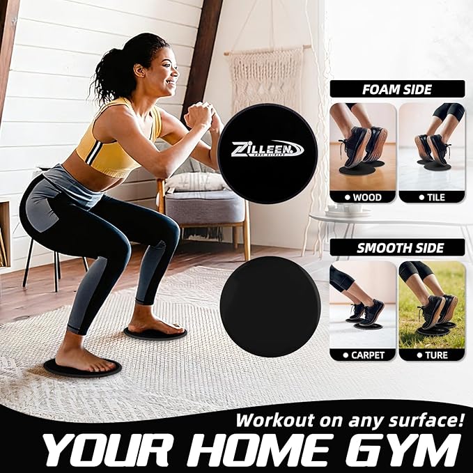 ZILLEEN Exercise Sliders for Working Out Fitness Discs for Pilates Women Men, 2 Pack