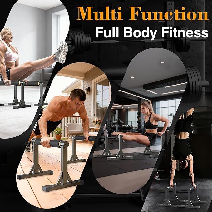 12" Wooden Parallel Bar and Dip Bar with Non-Slip Handles, Rock-Free Fitness Equipment for Handstands, L-Sits, Gymnastics and Strength Training for Home Gym, 600lbs Capacity