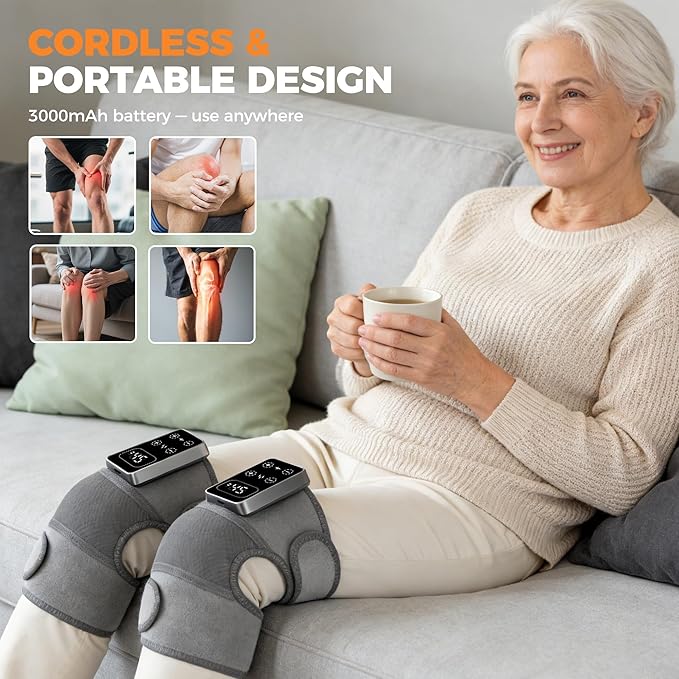 YAZHI Cordless Knee Massager for Pain Relief – Electric Heated Knee Brace, 5 Heat Levels & 3 Massage Modes, Gifts for Men and Women 1pack