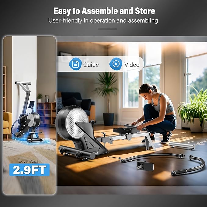 pooboo Rowing Machine for Home, Max 360 LBS Magnetic Rower with APP and LCD Monitor, Tablet Holder, Upgraded Rowing Machines with Comfortable Seat Cushion