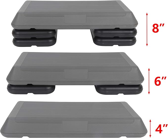LEMY Bodybuilding Aerobic Stepper Platform 28.5” Exercise Fitness Workout w/ 4 Risers，Height Adjustable 4" - 6" - 8"