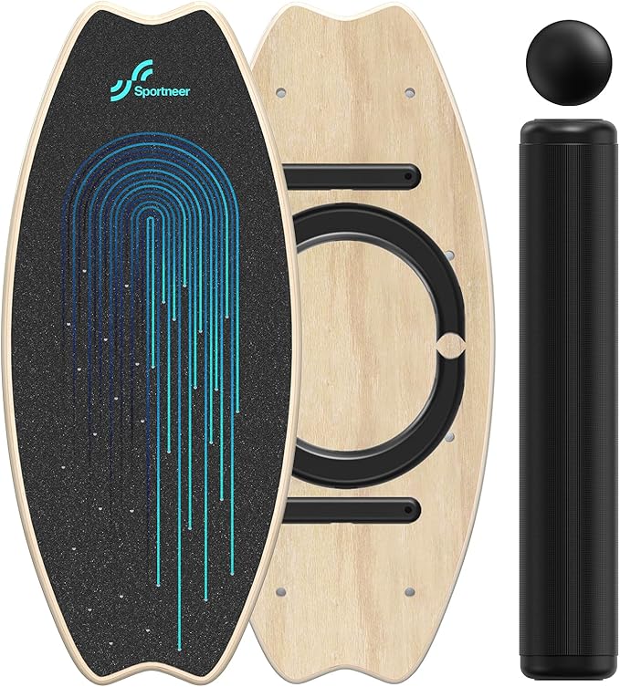 Sportneer Balance Board - 7 Modes Wobble Board with Adjustable Stoppers with Resistance Band Bar, Sportneer Detachable Workout Exercise Bar Handles for All Kinds Resistance Bands
