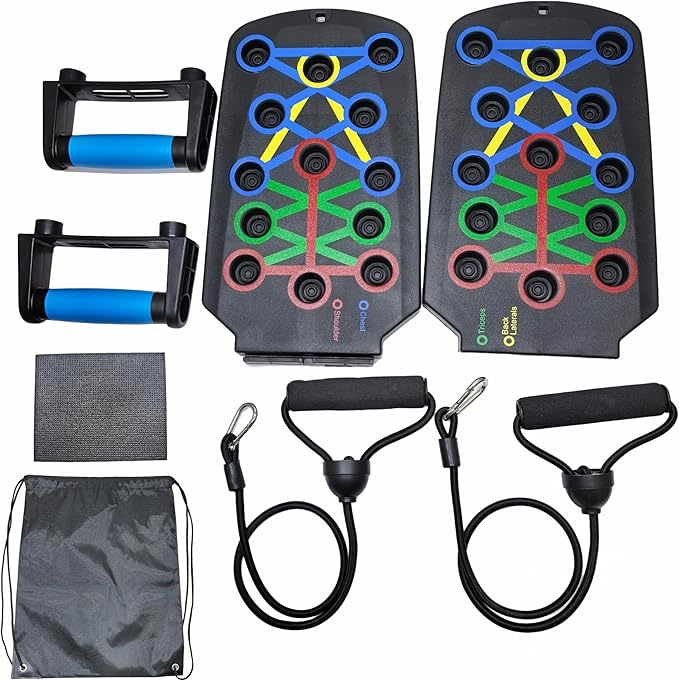 Push Up Board for Home Workout, Multifunctional 28 in 1 Foldable Pushup Station with Non-Slip Mat, Resistance Bands & Storage Bag. Perfect All-in-One Strength Training Equipment for Chest, Arms, Core, and Back, Compact Gym Gear for Men & Women