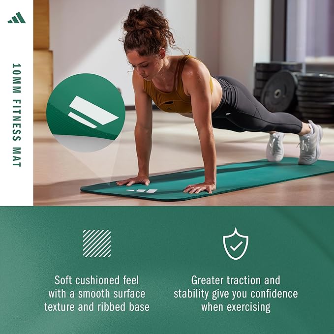 adidas Fitness Mat - Lightweight - Non Slip Yoga Mat, 7mm or 10mm