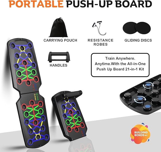 Push Up Board 21-in-1 Home Workout Equipment for Men & Women – Multi-Functional Push Up Bar with Handles, Resistance Bands, Sliding Discs & Carry Bag – Heavy-Duty 330 lbs Home Gym Equipment
