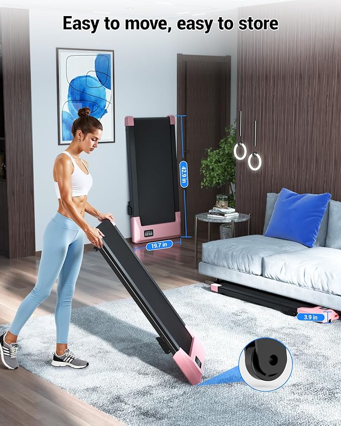 DeerRun Under Desk Walking Pad Treadmill for Home & Office, 6% Manual Incline, 0.6–3.8 MPH Walking Speed, 300 lb Capacity, App & Remote Control