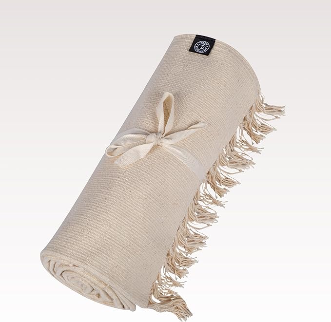 Tharie Hand-Woven Organic Cotton Yoga Mat, Washable & Good Grip, Standalone or as Topper, 70 x 196 cm, Made in India