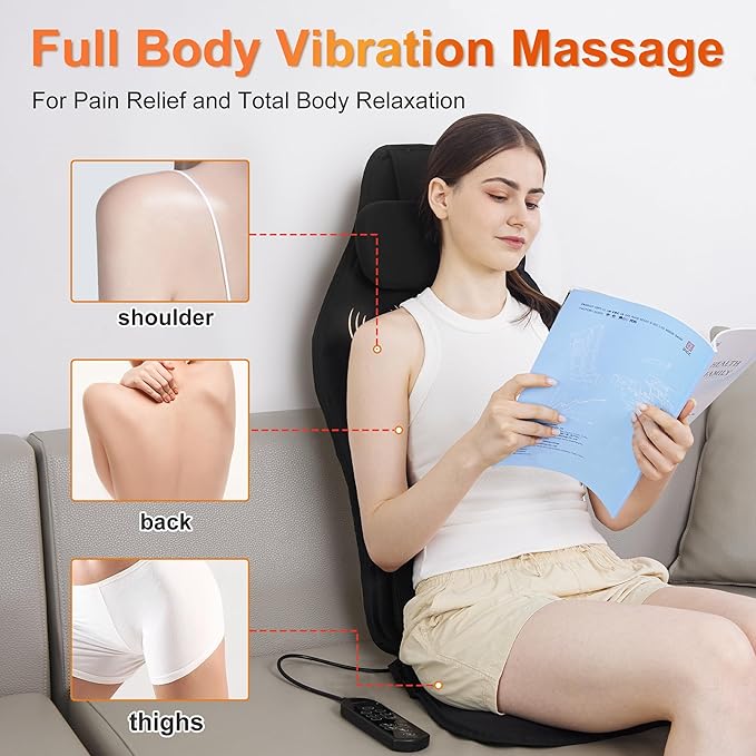 Vibration Back Massager with Heat for Chair, Massage Chair Pad with Waist Cooling & Neck Support, Seat Massager for Seniors, Office Workers, Fatigue & Pain Relief in Office, Home, Ideal Gift
