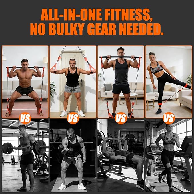 Pilates Bar Kit with Resistance Bands for Men, Heavy Duty Home Gym Equipment for Full Body Workout, Strength Training, Legs, Hips, Arms, Abs, Chest – Portable Pilates Stick