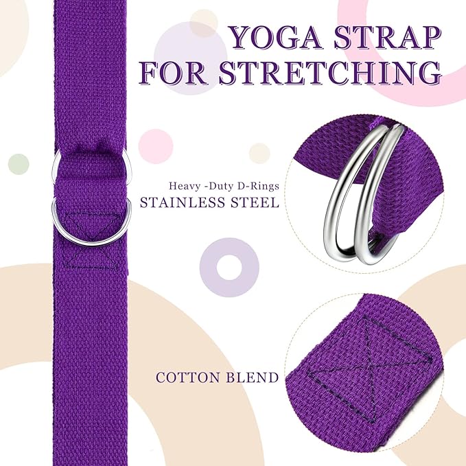 Leyndo Yoga Strap Stretching Pilates Exercise Adjustable Straps 6 ft Non Elastic Yoga Belt with Adjustable D Ring Buckle for Pilates Gym Workouts Fitness