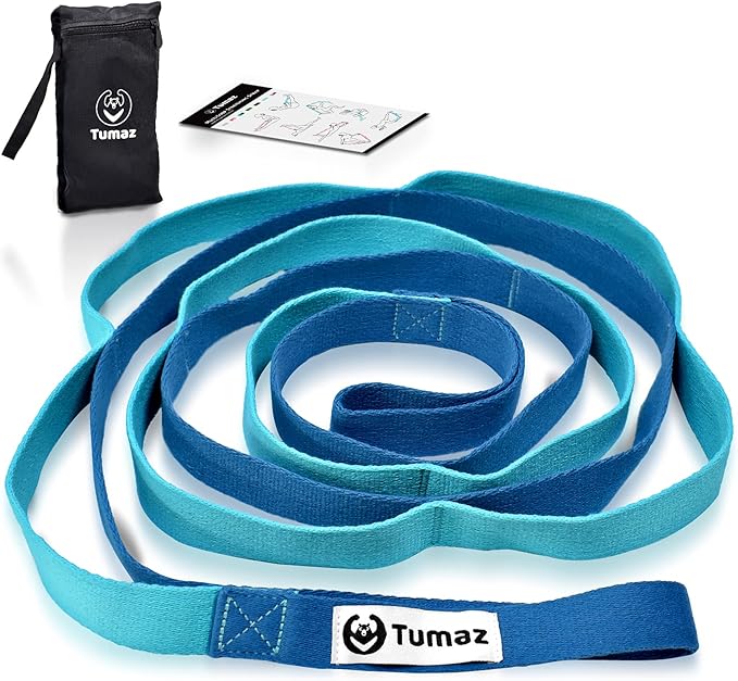 Tumaz Stretching Strap - 10 Loops & Non-Elastic Yoga Strap - Perfect Home Workout Stretch Strap for Physical Therapy, Yoga, Pilates, Flexibility