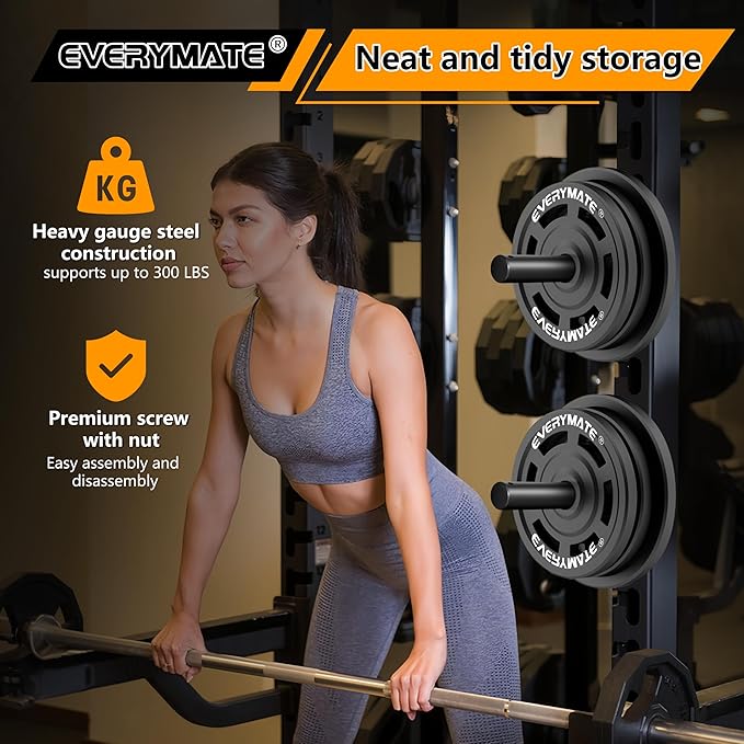 EVERYMATE Weight Plate Storage Rack, Olympic Weight Plate Holder, Bumper Plate Storage, Home Gym Organizer