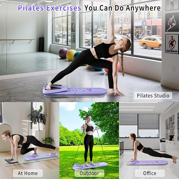 Pilates Board, Foldable Pilates Reformer Set for Home Workout with Timer, 6-in-1 Multifunctional Portable Reformer Pilates Machine at Home Pilates Equipment for Fitness, Exercise, Abs, Core Training