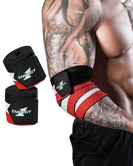 kcross Elbow Wraps for Weightlifting, 47" Strengthening support Elbow Sleeve Weightlifting (1 Pair) for Powerlifting, Bench Press, Gym Workout (Classic Trio)