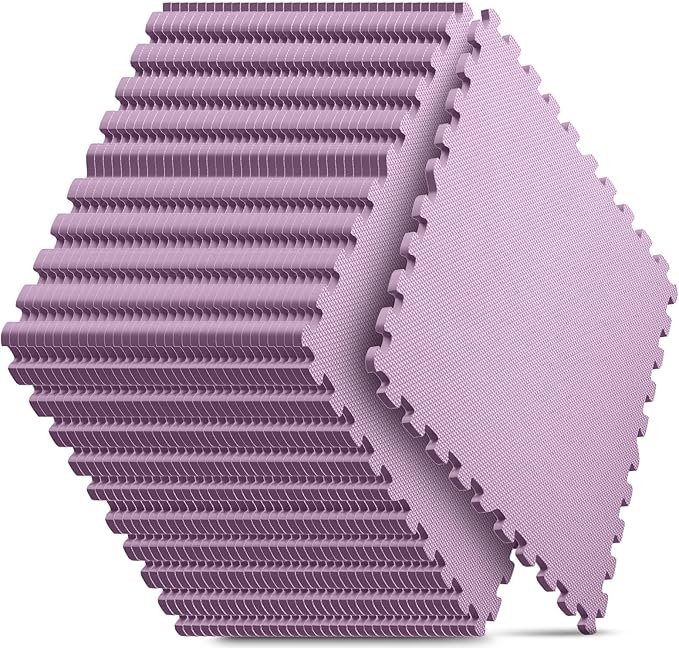36 Pack Home Gym Mat, Puzzle Exercise Mat, EVA Interlocking Foam Floor Tiles for Home Workout Equipment and Kids' Play Areas - Blue, 24 in x 24 in x ½ in - (Pink, 36 Pack (144 sq ft))