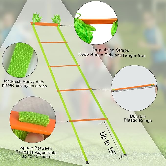 20ft Adjustable Agility Speed Ladder Training Ladder with Carry Bag - Soccer, Speed, Football Fitness Feet Training - Agility Training Equipment for Footwork Drills