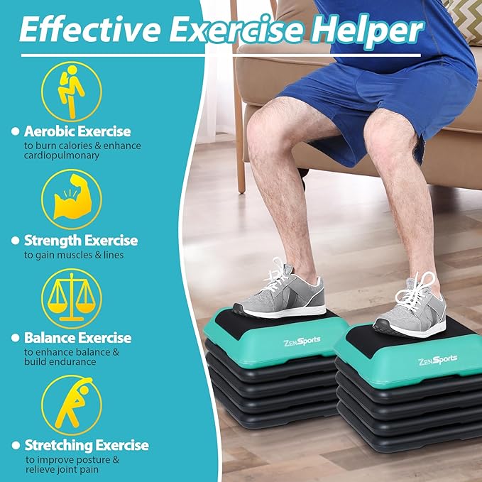 ZENY 16" x 16" High Aerobic Step Aerobics Stepper Platform with 4 Risers, Exercise Workout Stepper, Home Gym Equipment, Fitness Step Platform, Adjustable Aerobic Stepper