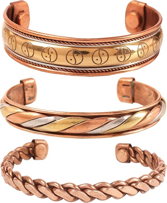 Touchstone copper bracelets | gift for men women |adjustable 100% pure solid real magnetic jewelry | handmade bracelet set combo | rope braided tibetan bangles.