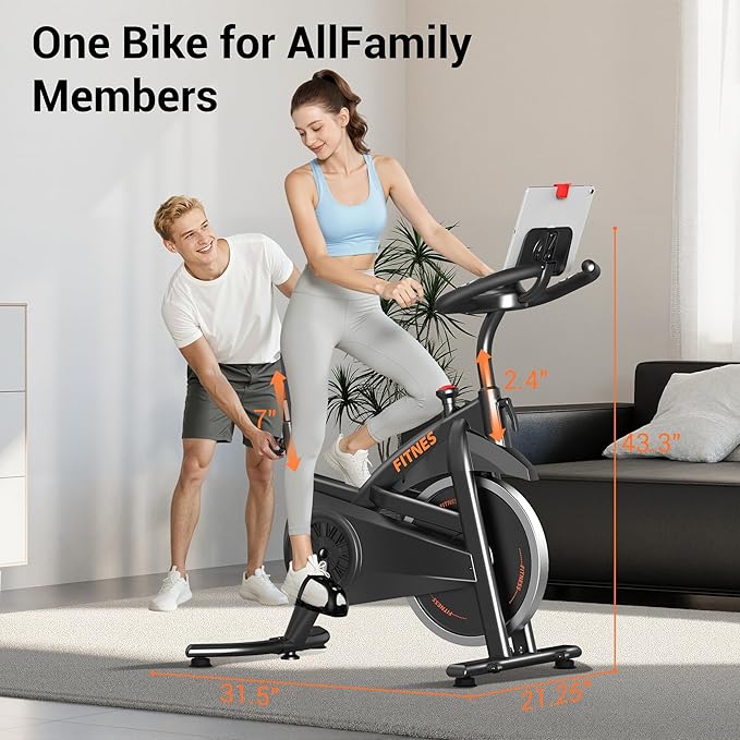 CURSOR FITNESS Exercise Bike, Brake Pad Stationary Bike for Home with Exclusive App, Stationary Bikes for Home with 300 lb Weight, Indoor Cycling Spin Bike Workout Bike with Extra Comfort Seat