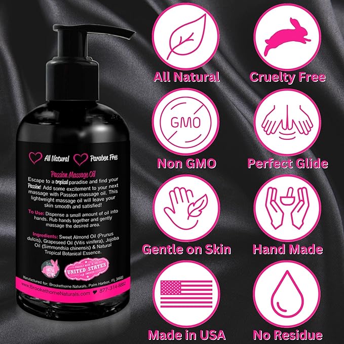 Passion Massage Oil for Date Night | Set of 2 Massaging Oils Lemon Crème & Tropical Paradise | All Natural with Almond & Jojoba | for Women & Men | Perfect for Full Body Relaxation & Aromatherapy