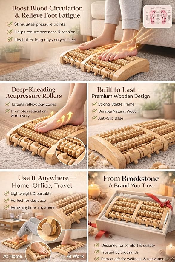 Brookstone Foot Massager for Neuropathy & Plantar Fasciitis Relief - Wooden Foot Roller Massager, Neuropathy Pain Relief for Feet - Mom Gifts for Women Portable for Home or Travel