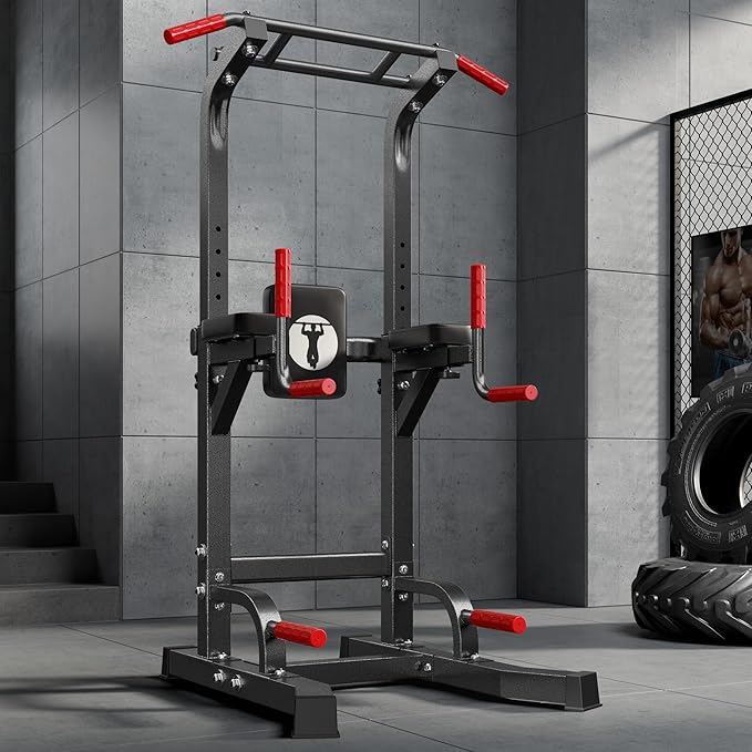 Dland Power Tower Pull Up Bar Station Multi-Function Adjustable Height Workout Equipment Dip Station Fitness Strength Training,Chin Up Station Pull Up Dip Bar Power Tower Workout For Home Gym, Black