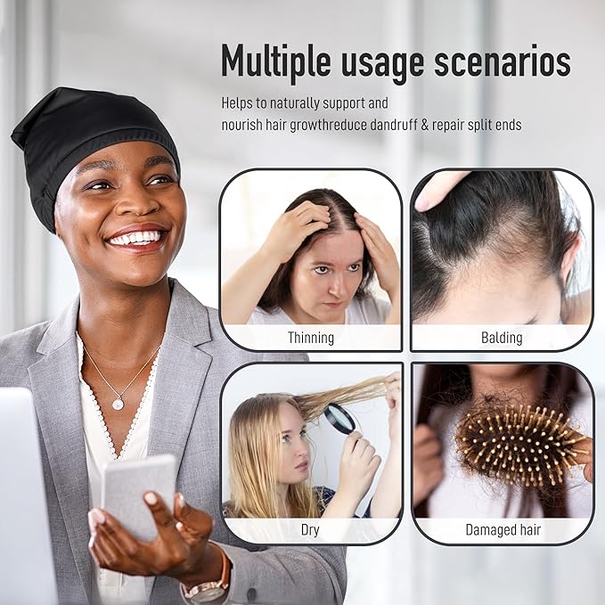Castor Oil Pack Wrap for Head,Elastic and Reusable Castor Oil Pack Hat Organic Cotton for Women Sleeping,Double Waterproof Layers for Thinning, Balding, Dry and Damaged Hair M(Oil Not Included)