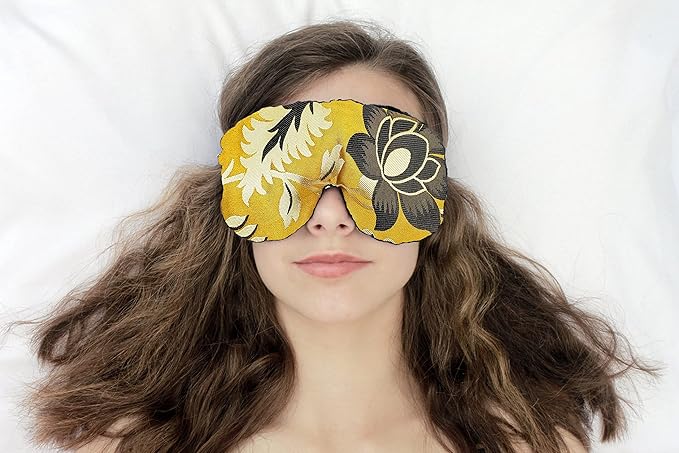 Handmade Weighted Sleep Eye Mask Yoga Pillow - Flax Seed Fill - Lavender Scented - Golden Botanic - TEMFL-GB