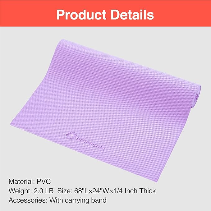 Primasole Yoga Mat with Carry Strap for Yoga Pilates Fitness and Floor Workout at Home and Gym Non-slip 9 colors
