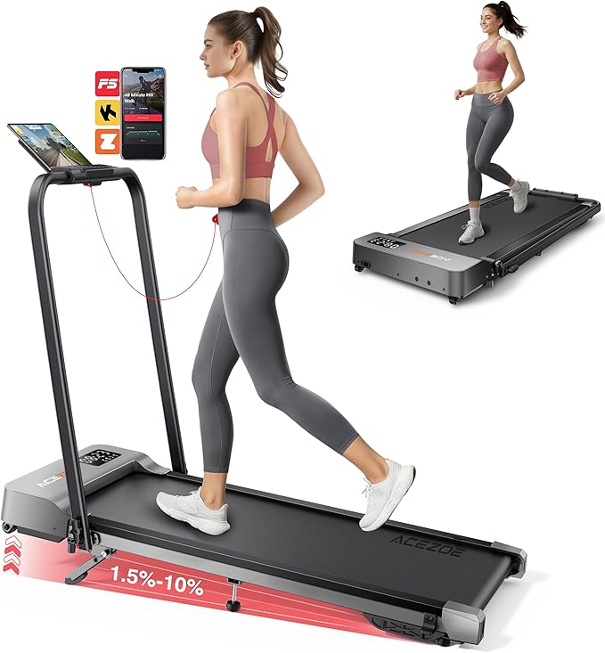 Walking pad Treadmill with Incline & Handle Bar, Folding Treadmill for Home Small Spaces, Compact Portable Under Desk Treadmill,Dual LED Display, 2.5Hp Quiet Running pad, APP, 300 lbs Capacity