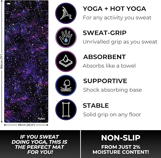 Plyopic. All In One Yoga Mat | Luxury Sweat-Grip Mat/Towel Combo | Ideal for Yoga, Hot Yoga, Bikram, Pilates, Workout & Exercise | Eco-Friendly Natural Rubber