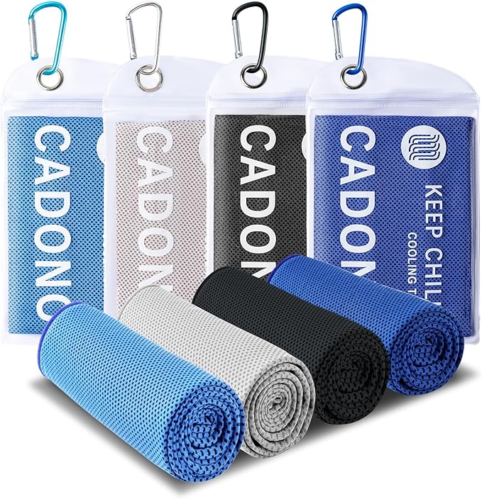 4 Pack Cooling Towel (40"x12"), Soft Breathable Chilly Towel, Ice Towel, Microfiber Towel for Yoga, Sport, Running, Workout,Gym, Camping, Fitness, Workout & More Activities(Multicolor)