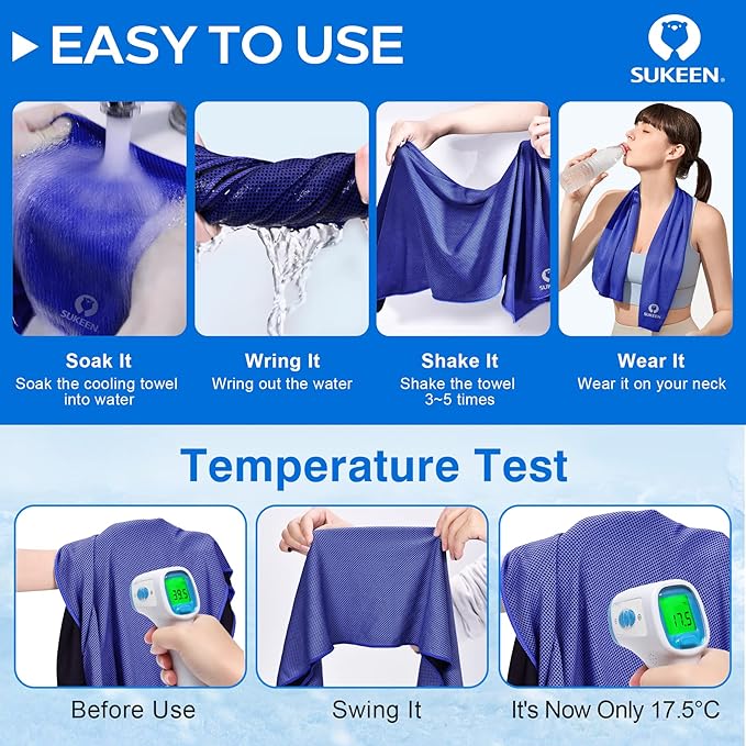 Sukeen Cooling Towel (40"x12"), Ice Towel, Soft Breathable Towel for Yoga, Sport, Running, Gym, Workout, Camping, Fitness, Workout & More Activities