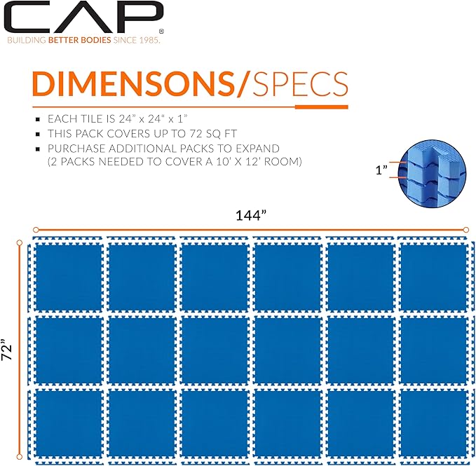 CAP Puzzle Exercise Mats | 1” Thick EVA Interlocking Foam Tiles for Home Gym Flooring | Multiple Options