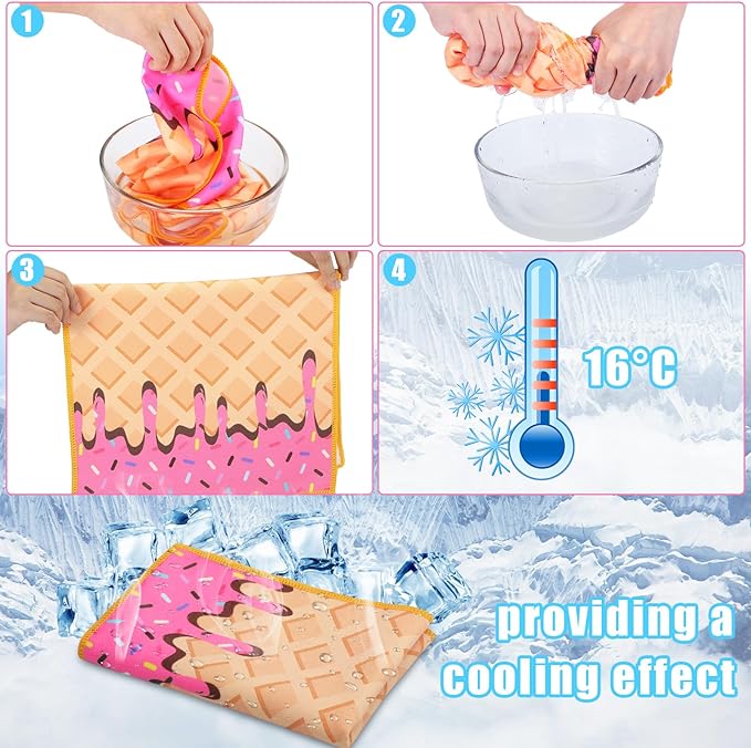 Peryiter 12 Pcs Baseball Ice Cream Drip Cooling Towel Microfiber Absorbent Lightweight Sport Cooling Towel Sweat Sport Rags for Baseball Team Coach Gifts Event Yoga Running Gym(Pink,30 x 9 Inch)
