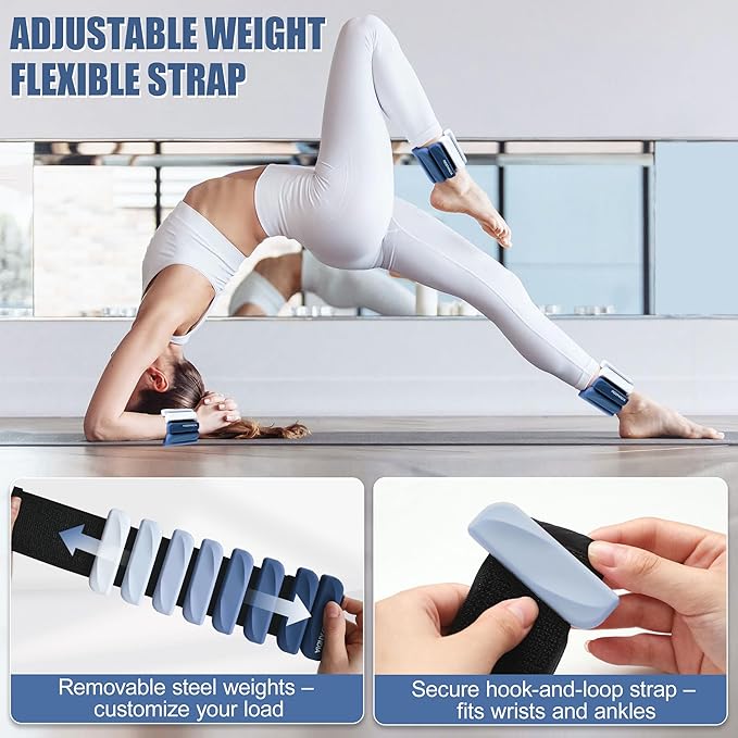Wrist & Ankle Weights for Women and Men, 2lbs/4lbs Pairs Adjustable Silicone Weighted Bangles for Arm & Leg Workouts, Perfect for Pilates, Barre, Yoga, Walking & Home Fitness 24055