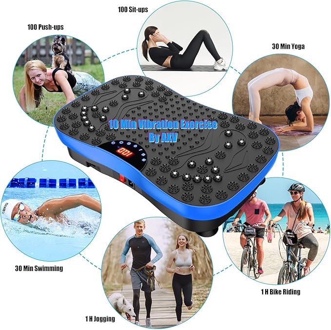 AXV Vibration Plate Fitness Platform Exercise Machine Vibrating Lymphatic Drainage Shaking Workout Full Body Shaker Vibrate Stand Shake Board Sport Gym Pad for Weight Loss Fat Burner for Women Men