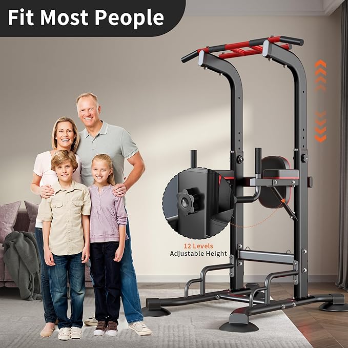 SogesHome Pull Up Bar and Dip Station, Heavy Duty Adjustable Home Gym Equipment for Strength Training, Multifunctional Workout Bar with Resistance Bands – Full Body & Core Exercise