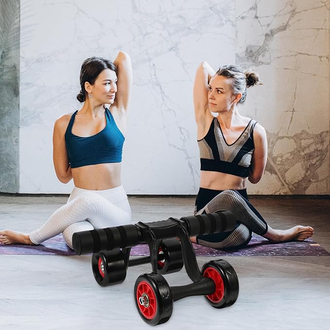 SUPVOX Four-wheel Ab Roller Wheel with Knee Pad Mat, Portable Core Workout Fitness Equipment for Home Abdominal Exercise and Strength Training