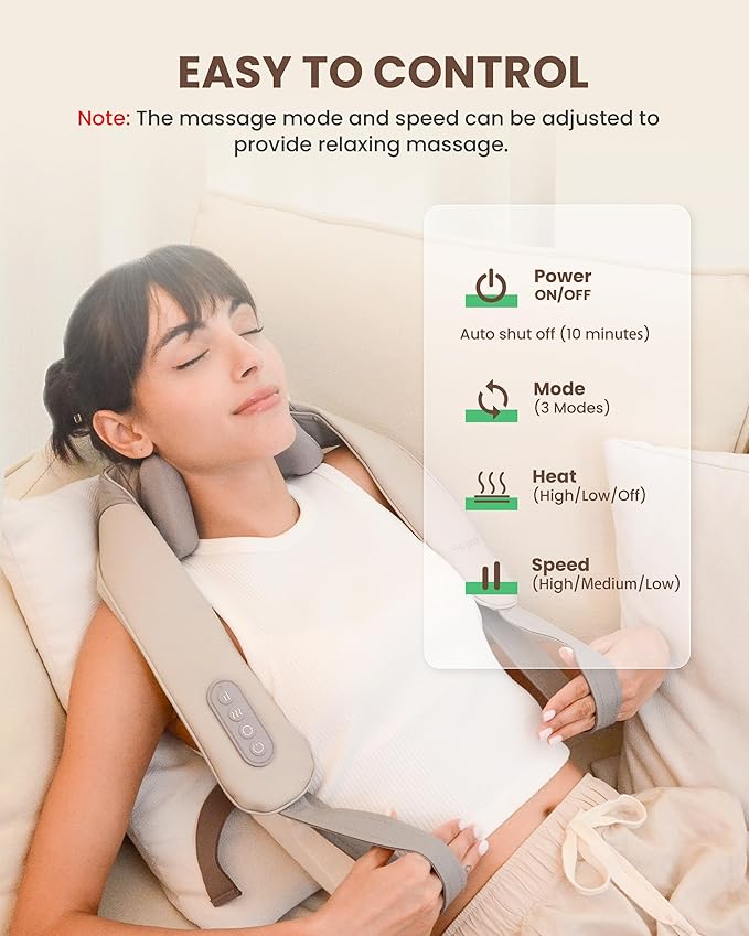 Cordless Neck Massager with Heat, FSA Eligible HSA 4D Deep Kneading Neck Shoulder Massager for Pain, Shiatsu Back Massager for Shoulder, Gifts for Women, Men