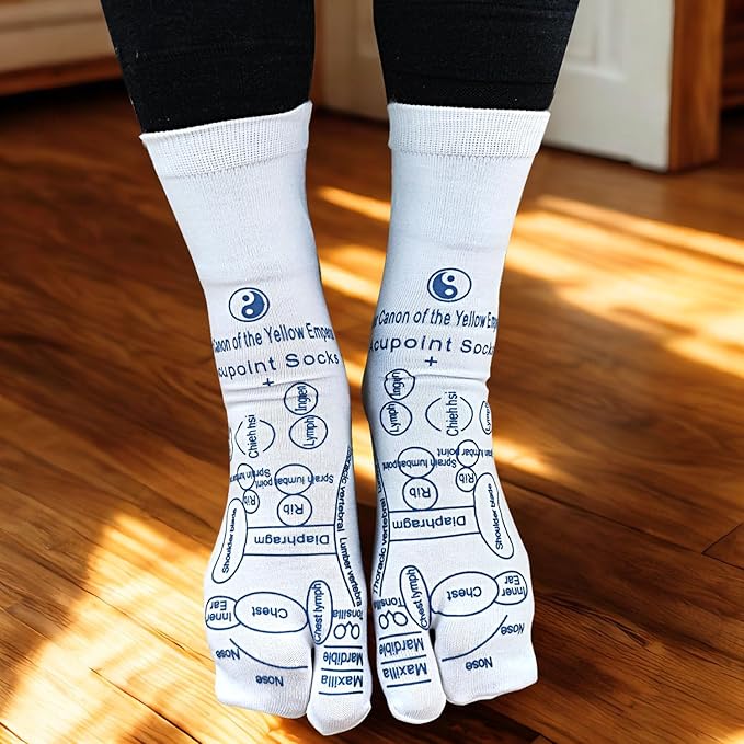 Reflexology Socks with Acupressure Massage Tools for Men and Women | Foot Pain Relief, Home Massage Therapy, Unisex Gift Idea Set of 4 (Blue, Large(9-11))