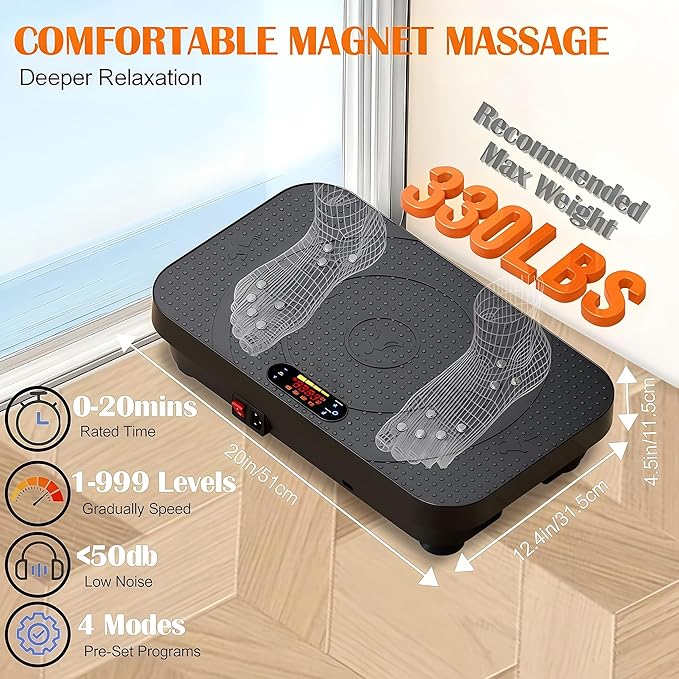 Vibration Plate Exercise Machine -Full Body Shaker with Auto Mode, Acupressure Massage & Silicone Pedal, for Lymphatic Drainage, Weight Loss & Fat Burning, Home Fitness Equipment for Woman & Men